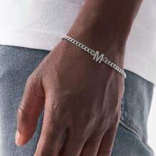 1 Stück klassisches Initialen Armband in Silber-Farbe aus Edelstahl Stil für Männer