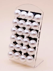 12pcs/Pack 12mm White Faux Pearl Earring Set (Slight Surface Imperfections Are Normal, No Cards Included), Gift For Teachers - White - View 1