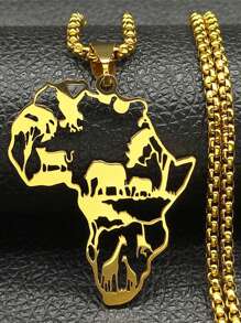 Stainless Steel Hollow African Map House Pendant Necklace, Unisex, Available In Gold/Silver Color - Necklace - View 2