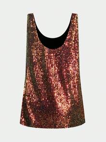 夏季欧美风女式加大码宽松休闲背心，圆领无袖亮片装饰性感上衣 - 紅色和黑色 - 查看 2