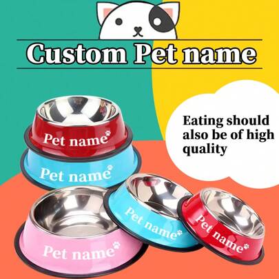Tigela personalizada para animais de estimação, Gravação personalizada em memória de animal de estimação, Tigelas antiderrapantes de aço inoxidável para animais de estimação, Comedouros e bebedouros individuais para cães/gatos de grande porte, Suprimentos ornamentais para gatos, Gato, Gravado, Aço inoxidável, Estiloso, Moderno, Colorido, Vintage, Fofo, Contratado, Personalizado, Único, Personalizado, Animal de estimação personalizado para aniversários, Para aniversários
