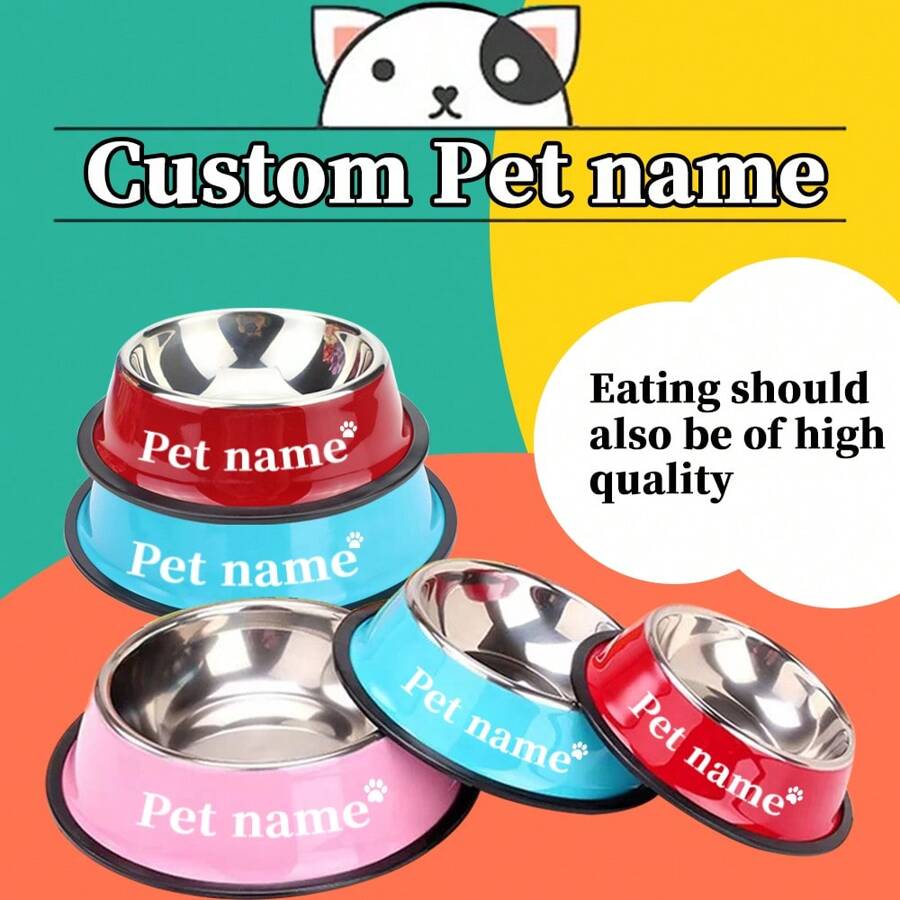 Comedero de acero inoxidable antideslizante personalizado para mascotas, cuenco individual para comida o agua de perros grandes o gatos, con grabado conmemorativo de mascota, suministros para gatos, ornamental, estiloso, de moda, colorido, vintage, lindo, compacto, cachorros, personalizado, único, personalizado, para aniversarios, para cumpleaños