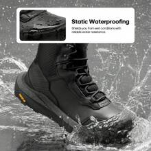 Men's HydroRange Tactical Boots - Lightweight Waterproof Leather Combat Footwear With Enhanced Cushioning, Arch Support, And Anti-Slip Technology For Military, Motorcycle, And Hiking Adventures - 黑色 - 查看 5