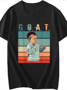 Camiseta de Hombre 1Pcs 220g 100% Algodón Impresión Digital Estilo Vintage de Hasbulla con G.O.A.T - Negro - Ver 1