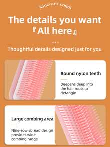 9 Row Detangler Brush, Hair Brush For Women Men Curly Wet Or Dry Hair Classic Detangling Brushes 9 Row For Natural Thick Hair, Blow Styling Separating, Shaping Defining Curls Tools Travel Bristle Hairbrush Classic Styling Curly Hair Brush For Detangling, Separating, Shaping. For Women And Men Wet Or Dry Hair Brush, Comb, Hair Tools For Barber Salon Beauty Back To School, Travel, Hair Accessories Brush, Hair Brushes, Hair Comb, Detangling Brush, Ball Brush, Mini Hair Brush, Hair Brush Set, Wooden Comb, Comb, Slick Back Brush, Hairbrush, Edge Brush, Brush Hair, Hair Comb, Hair Brush Set, Comb Hair, Mini Hair Brush, Detangling Brush,Hair Products, Hair Tools, Hair Stuff, Hair Care, Curly Hair Brush, Barber, Barber Accessories, Hairdressing Equipment - Multicolor - View 4