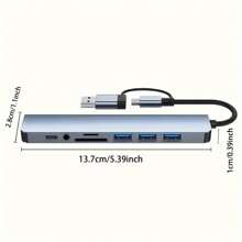 Hub USB de 8 en 2 que ahorra espacio con conector de audio, adaptador multipuerto para tabletas, alimentado por USB, voltaje de funcionamiento de 5V, compatible con tabletas