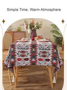 1 Pc Bohemian Style Polyester Tablecloth, Suitable For Camping, Restaurant, Bedroom Decor
