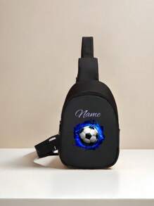 带有个性化名称或节日信息的定制胸包。迷你包，新款可爱卡通足球图案，适合男孩和女孩，多功能单肩通勤。适合学校、购物、户外运动、工作、旅行、商务、购物等日常使用。小学生中学生。您可以自定义自己的姓名、字母、幸运数字等。 - 文字1 - 查看 13