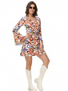 多件套，复古 80 年代迪斯科风格服装，包括女款：连体裤、腰带；男款：衬衫、夹克、裤子（不含假发），男女同款情侣舞台表演角色扮演派对服装万圣节 - 彩色 - 查看 16