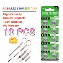 High Quality 10-50PCS AG10 LR1130 Button Cell Batteries 389A LR1130 LR54 L1131 189 1.55V High Capacity Battery For Watches Calculators With 1pc Screwdriver Gift - AG10LR1130 - View 1