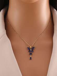 1pc Stainless Steel 18K Plated Butterfly Pendant Necklace, Fashion French Chic Ins Style Suitable For Party, Date, Office Wear