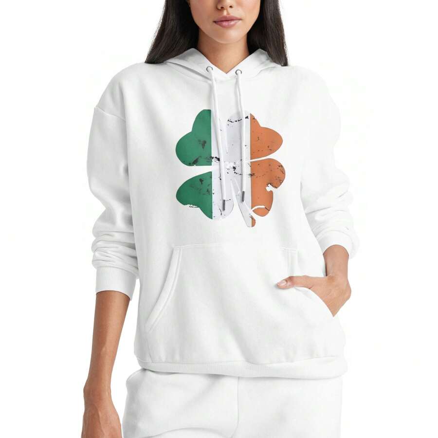 Womens Ireland Flag Hoodies Pullover Sweatshirts Long Sleeve Hoodie - White - View 1