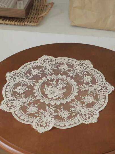 1pc Vintage Crochet Lace Tablecloth, Floral Pattern - Perfect As Heat Resistant, Air Fryer Dust Cover, And Home Decor Lace Tablecloth Bohemian Placemat