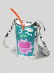 可爱亮片单肩手机包马克杯形女士斜挎包樱桃字母印花银色手提包 - 銀色 - 查看 4