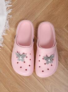 纯色男女通用蝴蝶穿孔拖鞋，轻便防滑 EVA 凉鞋，夏季室内外沙滩花园鞋