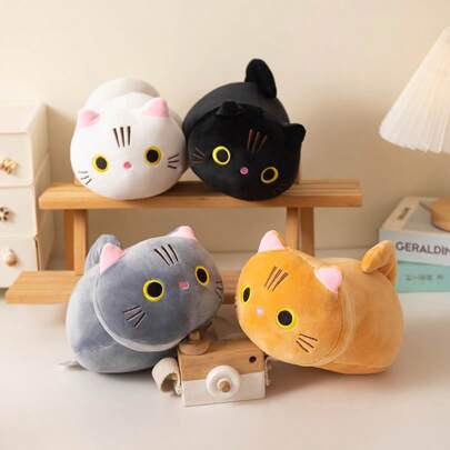 22 厘米可爱卡通猫毛绒玩具柔软动物小猫毛绒垫子玩具，白色和黑色，适合男孩和女孩的礼物