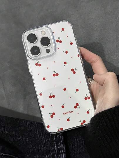 1 件白色带樱桃红 适用于苹果手机壳，GUCADI