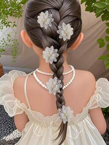 5pcs/15pcs Girls Flower & Pearl Hair Clips Set