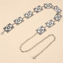 Women's Vintage Style Metal Hollow Flower Decor Chain Waist Belt Fall, Autumn, Halloween - Gold - View 4