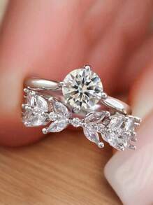 1 Set 925 Sterling Silver Wheat Ear Geometric Double Layer Rings, Suitable For Women's Daily Matching, Also Can Be Used As Party Accessories, High-Quality Ladies Rings, Exquisite Jewelry Gift - Silver - View 5