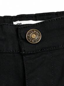 男童休闲弹力腰带刺绣拉链及膝短裤，腰部可调节 - 黑色 - 查看 4