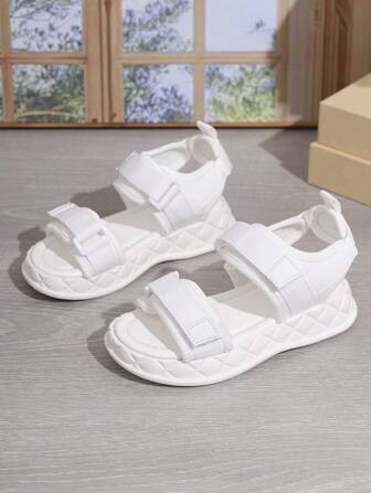 儿童新款时尚 2025 款简约透气钩环厚底沙滩凉鞋，夏季