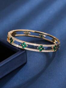 1 pezzo Braccialetto elegante con fiore cubico traforato, accessorio di gioielleria alla moda per donne e ragazze, adatto per uso quotidiano e per feste, un regalo perfetto