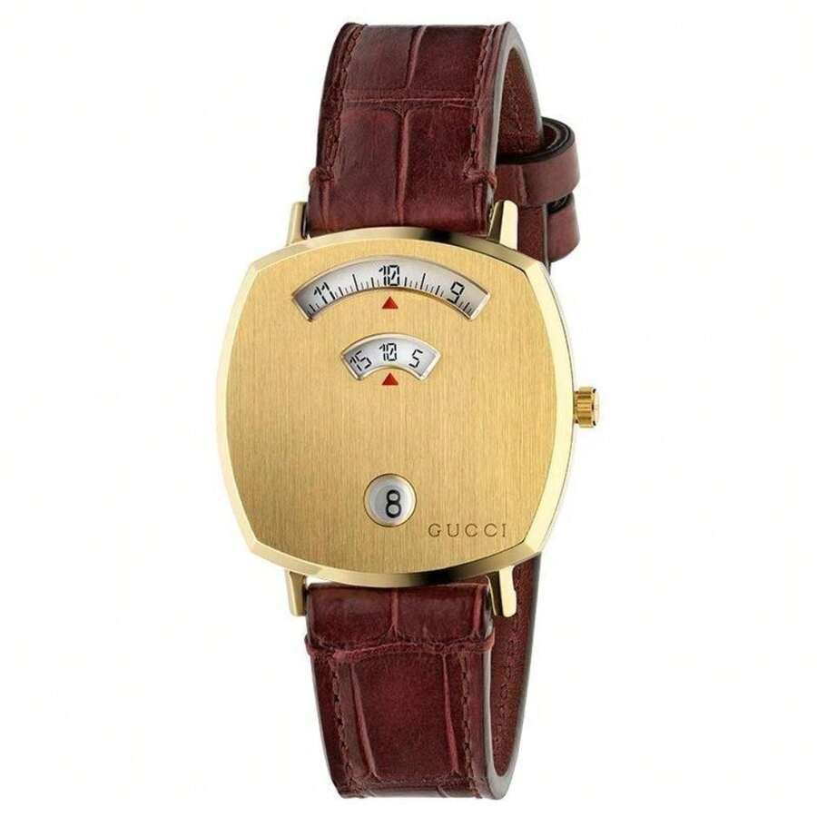 Gucci Unisex YA157402 Grip Brown Leather Watch Brown - Brown - View 1