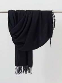 MilyModa Unisex Plain Scarf 150g With Fringes - Black - View 2