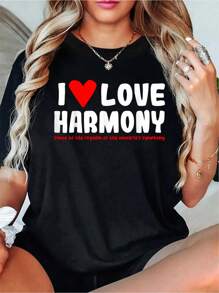 I Love Harmony T-ShirtWomen's Casual Short Sleeve Crew Neck T-Shirt For Spring & Summer - Comfortable, Relaxed Fit, Printed Graphic Tee For  Sport Lovers