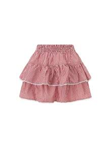 Women Y2k Plaid Ruffle Mini Skirt Flowy Layered Short Skirt Gingham A Line Skirt Cute Summer Streetwear - 紅色 - 查看 5