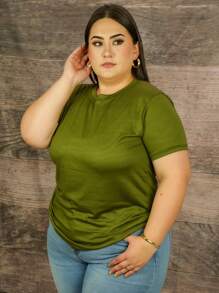 Blusa Fruncida de Color Sólido Talla Grande