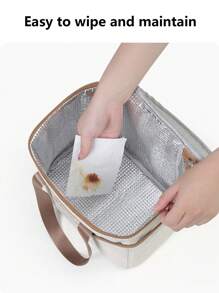 1pc Lunch Box Bag For Office Workers, Student Carrying Rice Bag, Aluminum Foil Insulated Waterproof Meal Bag, Lunch Box Bag, Thickened Rice Carrying Bag - Khaki - View 8