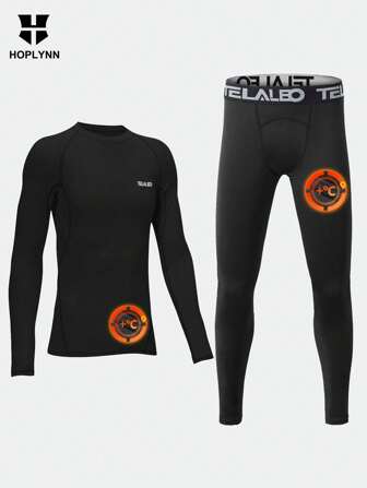 HOPLYNN Tween Boy Thermal Compression Shirt Long Sleeve Thermal Lined Base Layer Athletic Football Undershirt Set