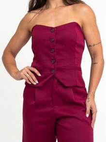 Women's Tailored Set, Wide Leg Pants And Cropped Top - Burgundy - View 5