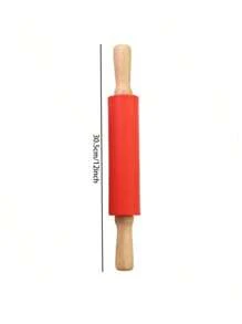 1pc Silicone Rolling Pin With Wooden Handle, Non-Stick Dough Roller