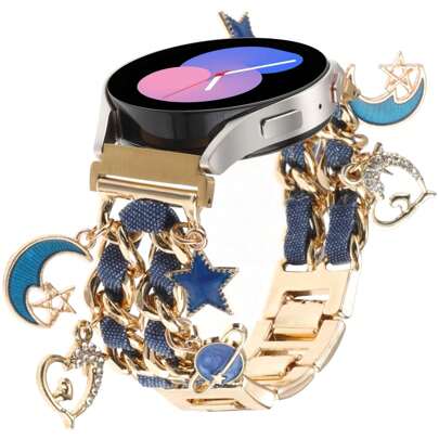 1 pezzo Elegante cinturino in metallo con ciondolo, compatibile con Samsung Galaxy Watch, Garmin, Amazfit e altri smartwatch, cinturino regolabile a catena cubana adatto per attacchi da 20mm/22mm - Cinturino di ricambio per Ognissanti e Natale (solo cinturino)