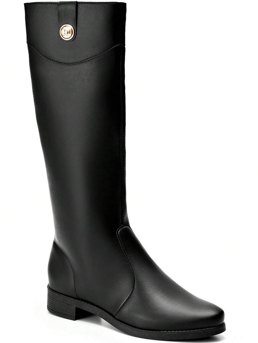 Lumiss Women's Flat Riding Boots, High Shaft, Round Toe - màu đen - Xem 1