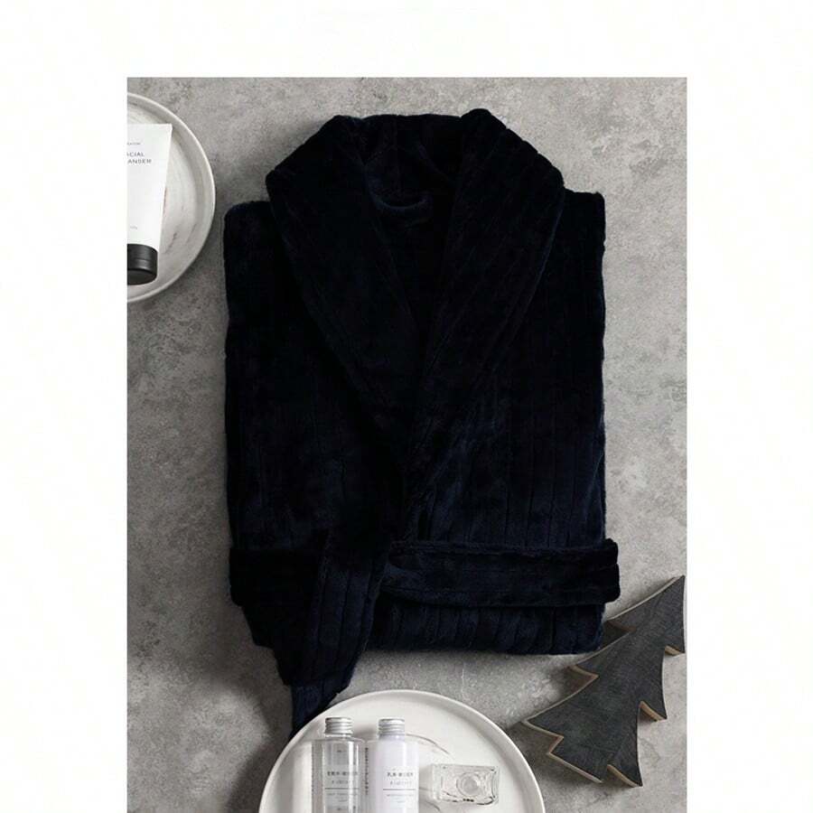 男女浴袍，均码，条纹浴袍，情侣浴袍，夏季，度假家居浴室装饰 - 黑色 - 查看 1