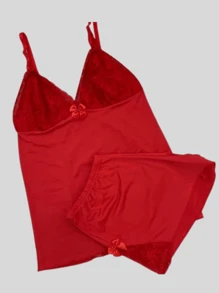Pijama Feminino Suzana Baby Doll Alcinha Sensual Dormir - Vermelho - Visão 1