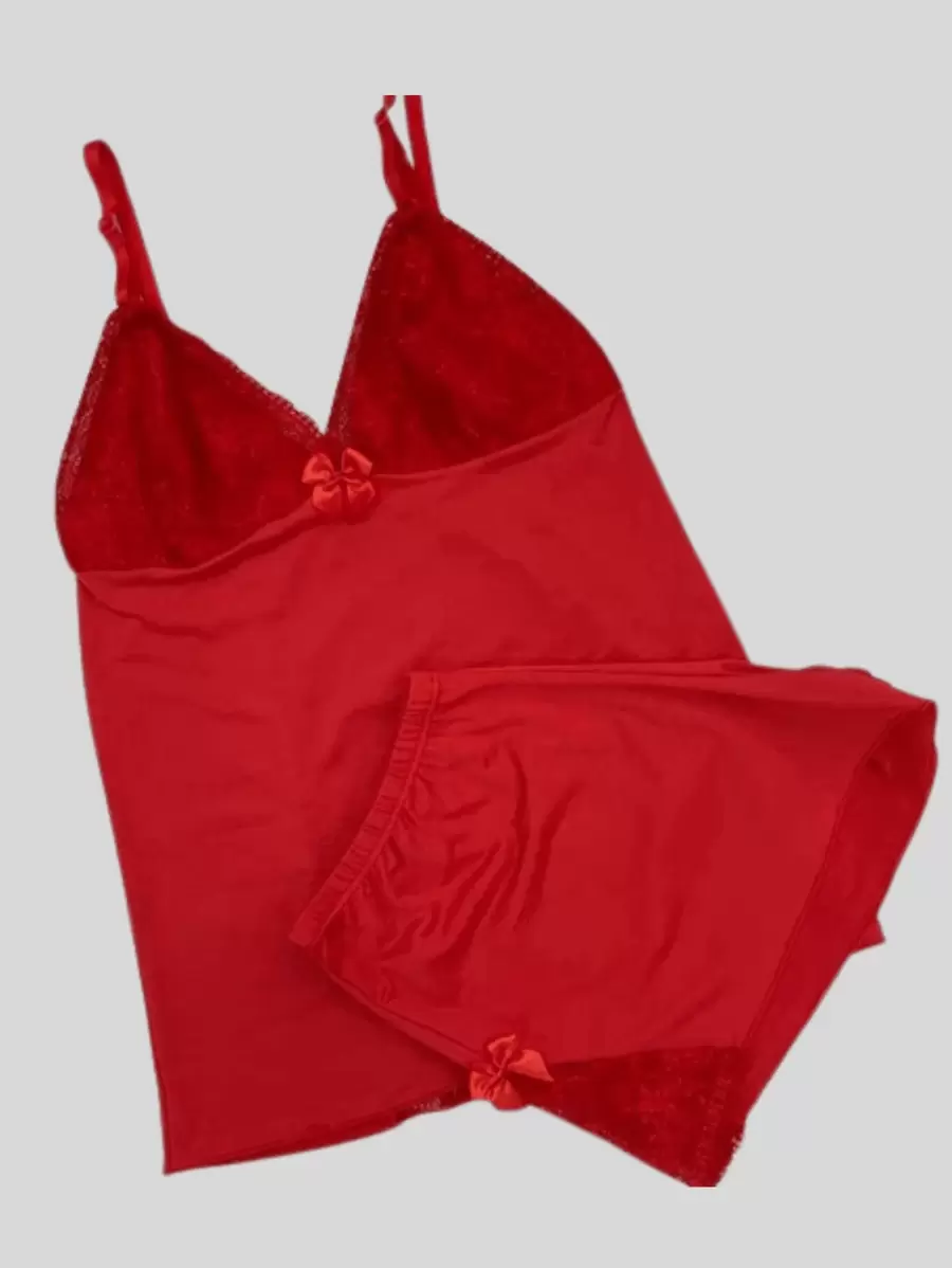 Pijama Feminino Suzana Baby Doll Alcinha Sensual Dormir - Vermelho - Visão 1