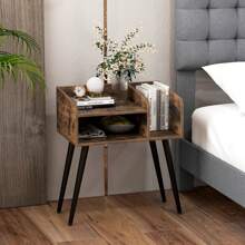 Mid Century Modern Nightstand End Table With Open Shelves - Brown - View 8