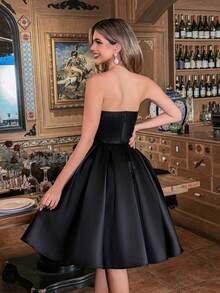Faeriesty Stylish Strapless Beaded Sequin Decoration A-Line Satin Party Dress