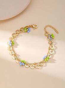 1 Peça Pulseira de Camadas Minimalista e Elegante de Contas de Flor Entrelaçadas em Aço Inoxidável para Mulheres, Adequada para Encontros, Festas e Uso no Escritório