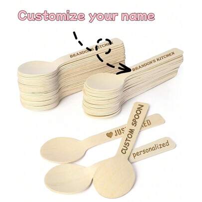 20-100 piezas de cucharas de postre personalizadas, grabadas con sus pensamientos, palabras, cucharas de helado y café personalizadas, perfectas para bodas, Navidad, San Valentín, graduación - Vajilla de fiesta de madera de bambú de alta calidad, multifuncional, ornamental, reutilizable, exquisita, elegante, de alta calidad, colorida, moderna, personalizada, única, ambiente cálido, renovación otoñal del hogar, armonía del hogar, amor eterno