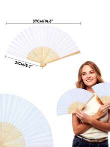 3 Pieces White Handheld Fans Cloth Fans Bamboo Folding Fans For Wedding Decoration, Church Wedding Gifts, Party Favors, DIY Decoration