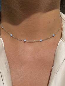 1件蓝色花朵吊坠项链，适合女性佩戴，925纯银链，精致珠宝礼品 - 藍色小花 - 查看 4