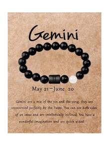 1 件 10 毫米黑色玻璃珠十二生肖手工串珠手链，男士珠宝