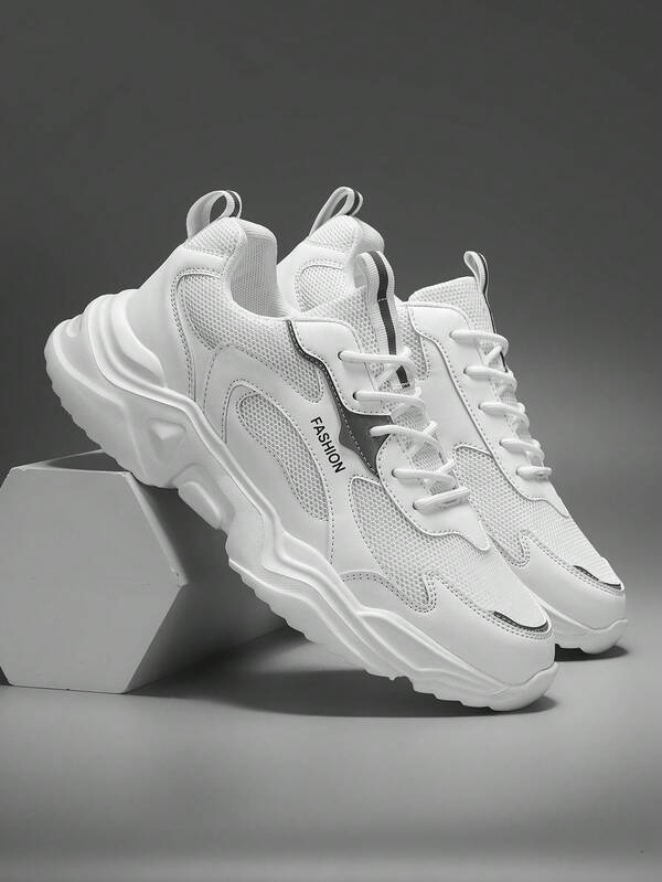 Men's Black & Grey Leather Mesh Patchwork Design Comfortable Breathable Sneakers, Fashionable Casual Outdoor Sports Shoes