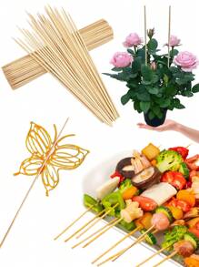 50pcs/100pcs/200pcs/300pcs Thicker & Longer Bamboo Skewers, Appetizer BBQ Picks, Sandwich Holders, Suitable For Home Daily Use Or Party Decor